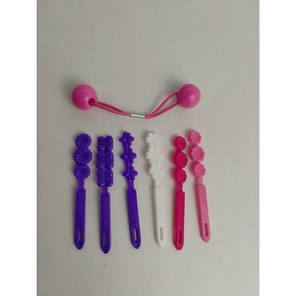 Vintage Girls Hair Barrettes - Plastic Snap Tight - Plus Ponytail Holder Balls - Picture 2 of 4